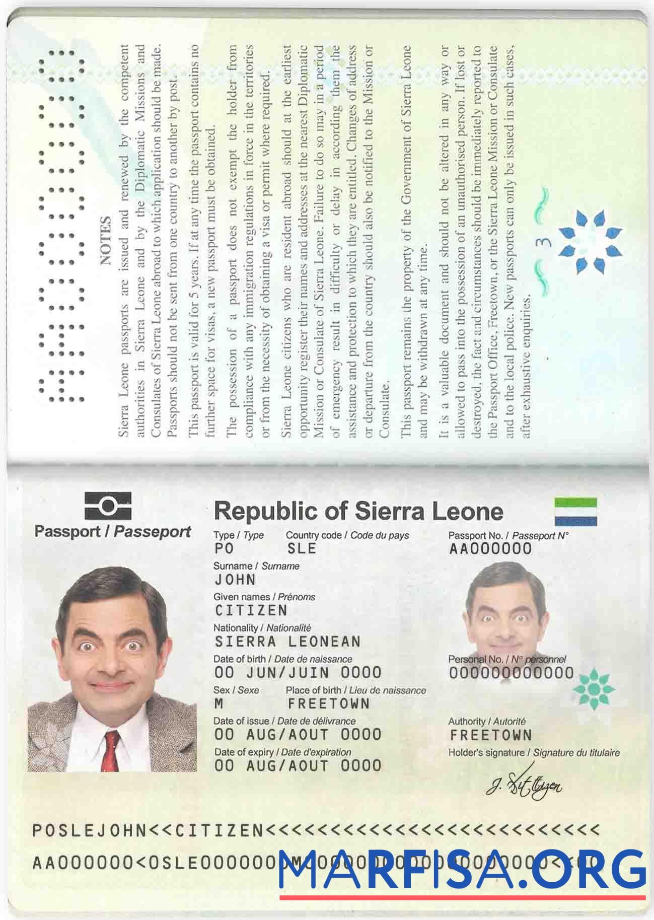 Blank Sierra Leone passport example